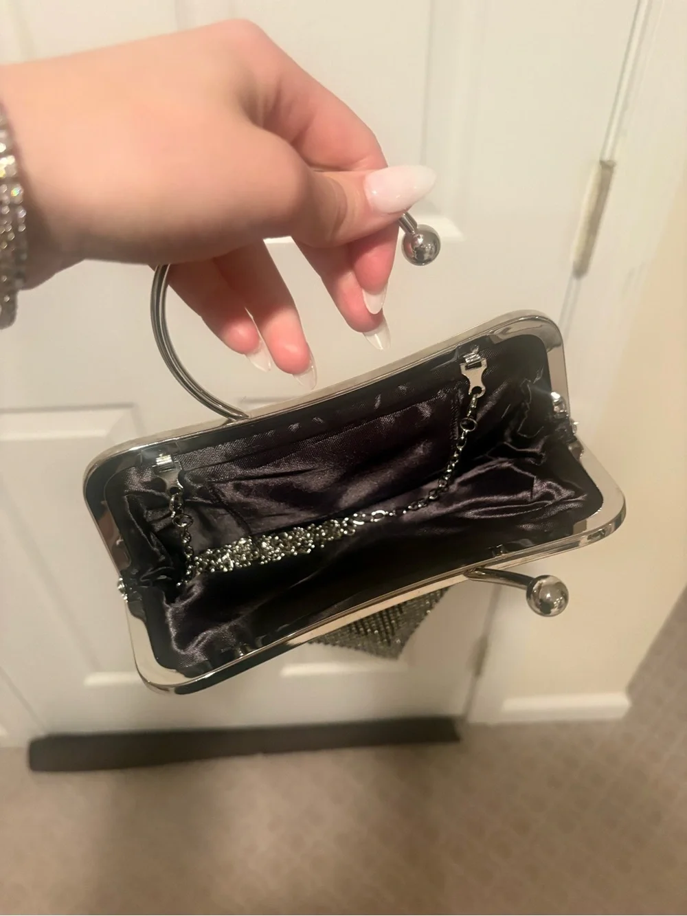 Crystal Mesh Evening Bag with Silver Frame